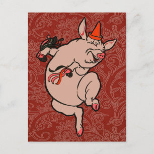 Dansende Pig Antiek Cute Dancer Briefkaart