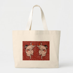 Dansende Pig Antiek Cute Dancer Grote Tote Bag