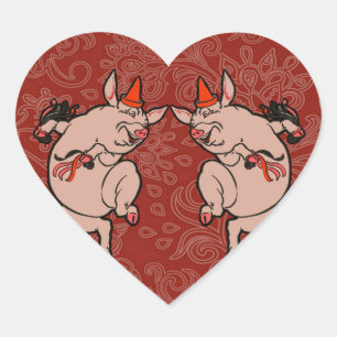 Dansende Pig Antiek Cute Dancer Hart Sticker