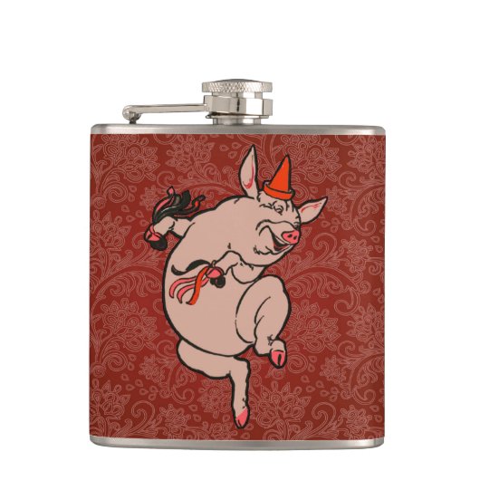Dansende Pig Antiek Cute Dancer Heupfles (Voorkant)