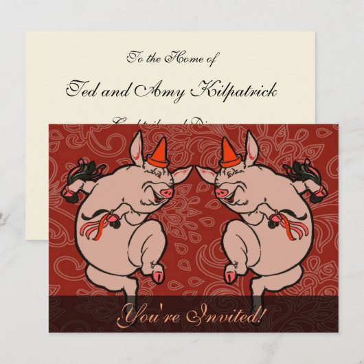 Dansende Pig Antiek Cute Dancer Kaart (Voorkant / Achterkant)