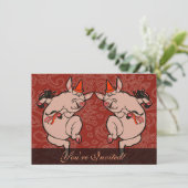 Dansende Pig Antiek Cute Dancer Kaart (Staand voorkant)