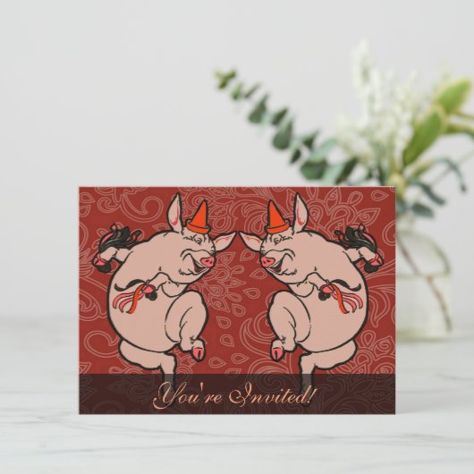 Dansende Pig Antiek Cute Dancer Kaart (Staand voorkant)