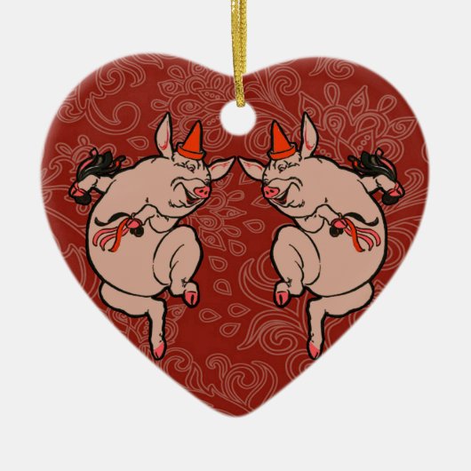 Dansende Pig Antiek Cute Dancer Keramisch Ornament (Voorkant)