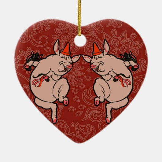 Dansende Pig Antiek Cute Dancer Keramisch Ornament (Achterkant)