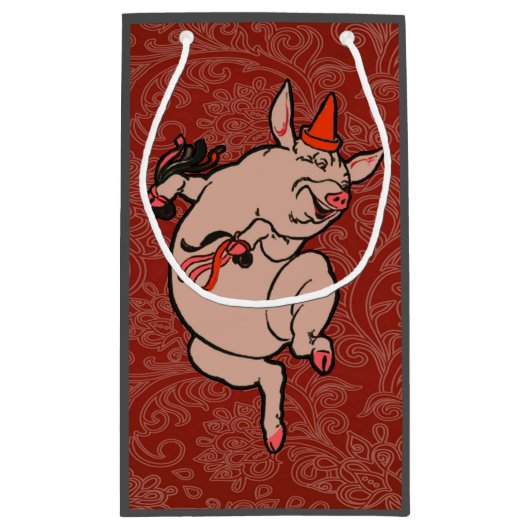 Dansende Pig Antiek Cute Dancer Klein Cadeauzakje (Achterkant)