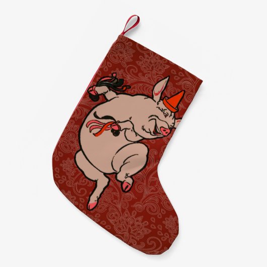 Dansende Pig Antiek Cute Dancer Kleine Kerstsok (Voorkant (Hangend))