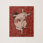 Dansende Pig Antiek Cute Dancer Legpuzzel (Verticaal)
