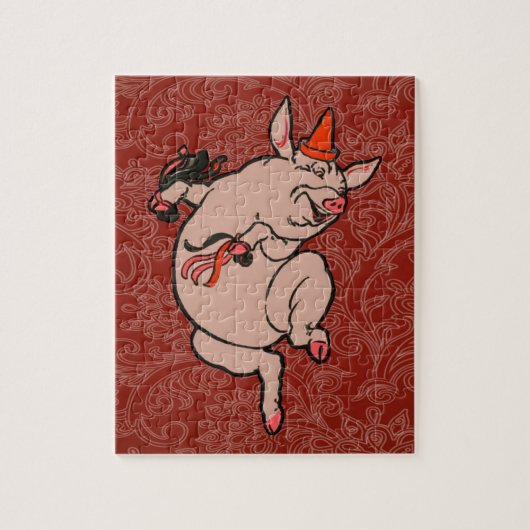 Dansende Pig Antiek Cute Dancer Legpuzzel (Verticaal)