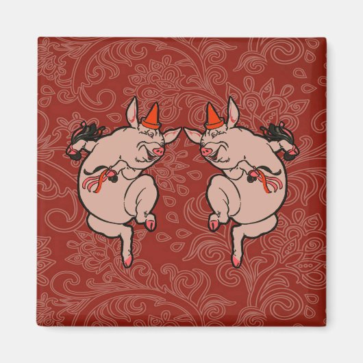 Dansende Pig Antiek Cute Dancer Magneet (Voorkant)