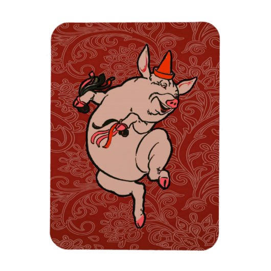 Dansende Pig Antiek Cute Dancer Magneet (Verticaal)