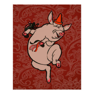 Dansende Pig Antiek Cute Dancer Perfect Poster