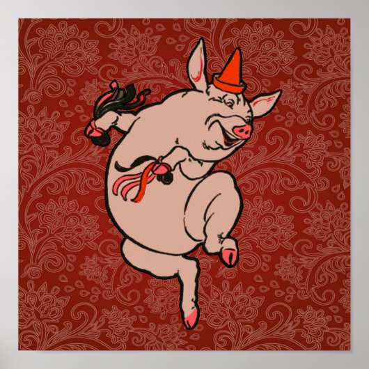 Dansende Pig Antiek Cute Dancer Poster (Voorkant)