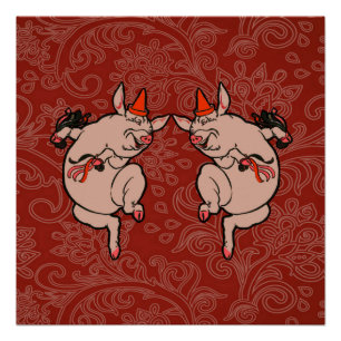 Dansende Pig Antiek Cute Dancer Poster