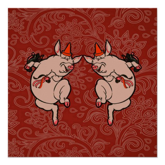 Dansende Pig Antiek Cute Dancer Poster (Voorkant)