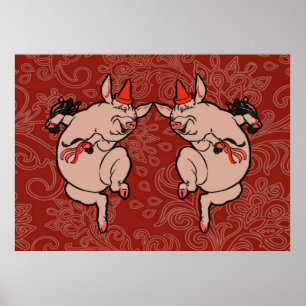 Dansende Pig Antiek Cute Dancer Poster