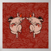 Dansende Pig Antiek Cute Dancer Poster (Voorkant)