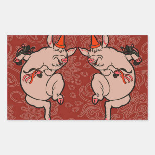 Dansende Pig Antiek Cute Dancer Rechthoekige Sticker