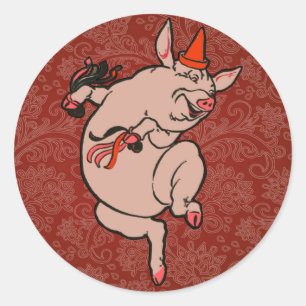 Dansende Pig Antiek Cute Dancer Ronde Sticker