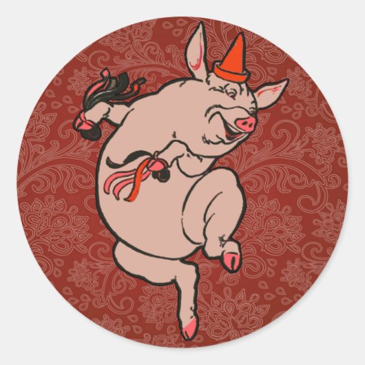 Dansende Pig Antiek Cute Dancer Ronde Sticker (Voorkant)