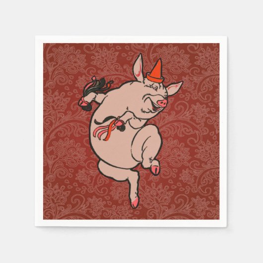 Dansende Pig Antiek Cute Dancer Servetten (Voorkant)