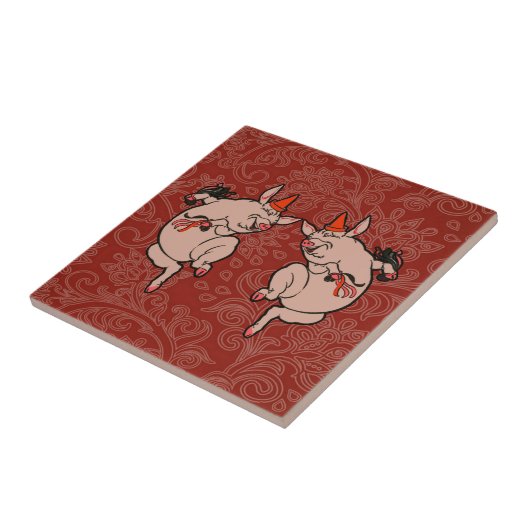 Dansende Pig Antiek Cute Dancer Tegeltje (Zijkant)