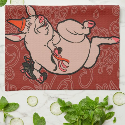 Dansende Pig Antiek Cute Dancer Theedoek (Gevouwen)