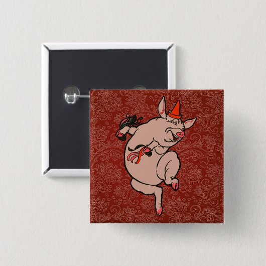Dansende Pig Antiek Cute Dancer Vierkante Button 5,1 Cm (Voorkant /achterkant)