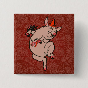 Dansende Pig Antiek Cute Dancer Vierkante Button 5,1 Cm