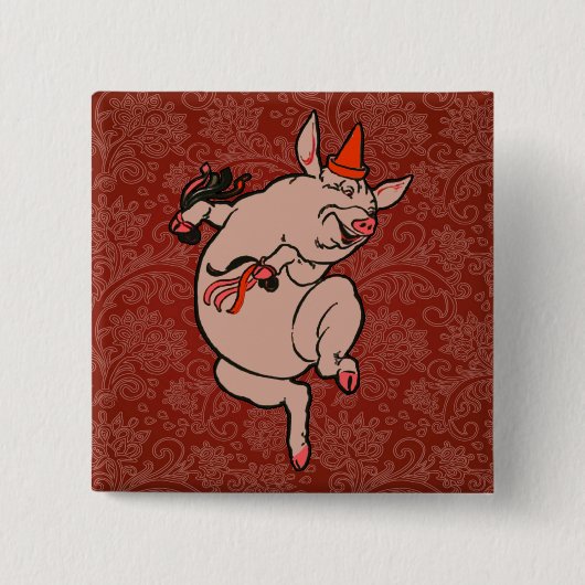 Dansende Pig Antiek Cute Dancer Vierkante Button 5,1 Cm (Voorkant)