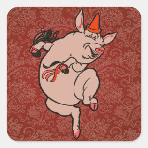 Dansende Pig Antiek Cute Dancer Vierkante Sticker
