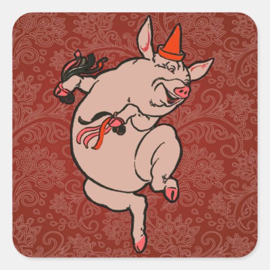 Dansende Pig Antiek Cute Dancer Vierkante Sticker (Voorkant)