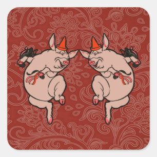 Dansende Pig Antiek Cute Dancer Vierkante Sticker