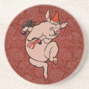 Dansende Pig Antiek Cute Dancer Zandsteen Onderzetter