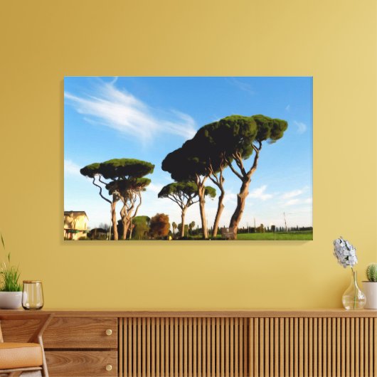 "Dansende" pijnbomen, Digitale kunst, schilderen. Canvas Afdruk (Insitu (Woonkamer))