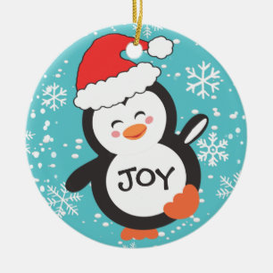 Dansende Pinguïn Kerstvreugde Sneeuwvlokken Keramisch Ornament