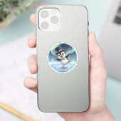 Dansende Pinguïn Onder het Noorderlicht Sticker (Telefoon)