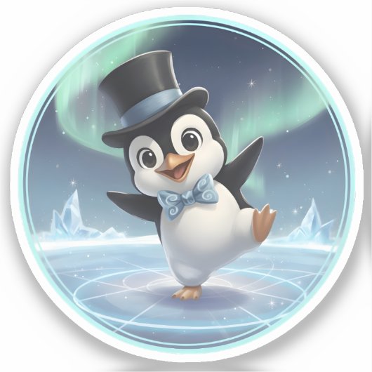 Dansende Pinguïn Onder het Noorderlicht Sticker (Voorkant)