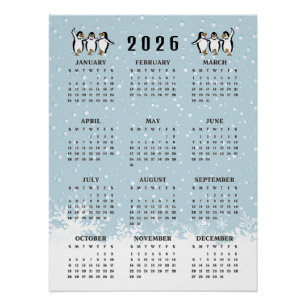 Dansende Pinguïns 2026 Kalender  Perfect Poster