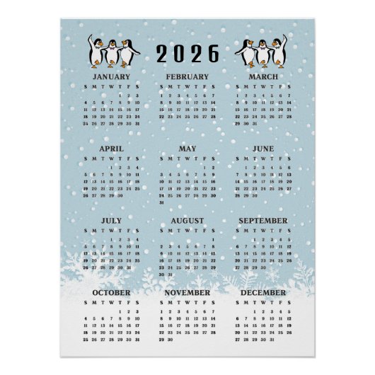 Dansende Pinguïns 2026 Kalender Perfect Poster (Voorkant)