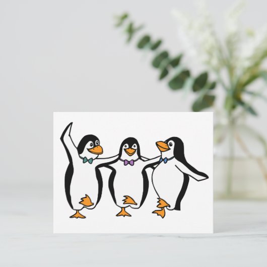 Dansende pinguïns briefkaart (Staand voorkant)