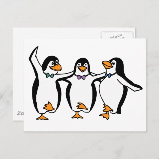 Dansende pinguïns briefkaart (Voorkant / Achterkant)