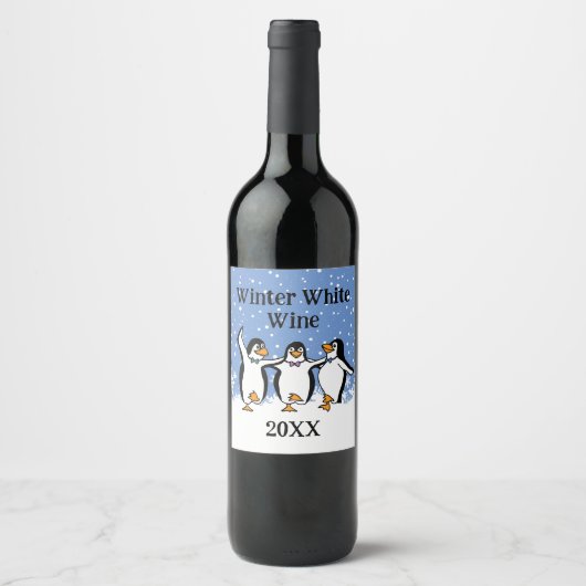 Dansende pinguïns Design Wijnlabel Wijn Etiket (Voorkant)