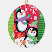 Dansende pinguïns keramisch ornament (Links)