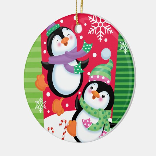 Dansende pinguïns keramisch ornament (Links)