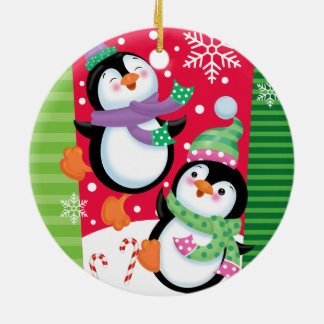 Dansende pinguïns keramisch ornament
