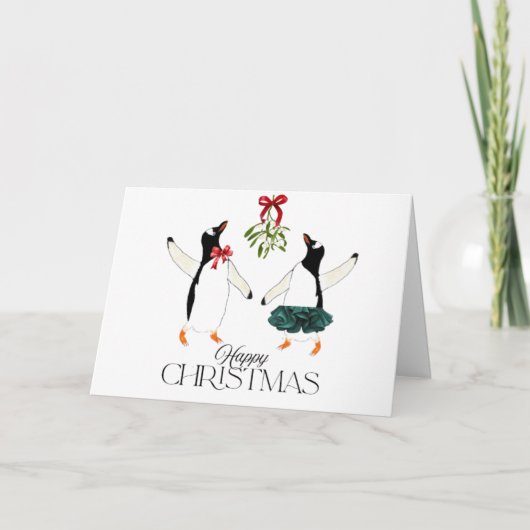 Dansende Pinguïns Kerstmis Feestdagen Kaart (Voorkant)