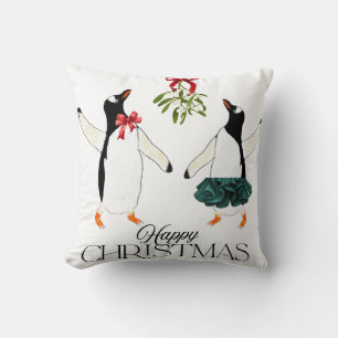 Dansende pinguïns met kerst kussen
