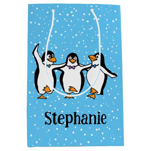 Dansende pinguïns ontwerp medium cadeauzakje (Voorkant)
