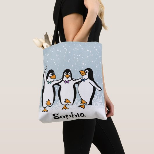 Dansende pinguïns ontwerp tote bag (Dichtbij)